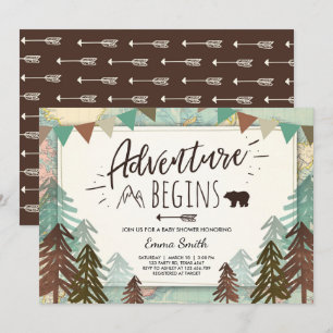Abenteuer fängt Babypartyeinladung Reisekarte an Einladung