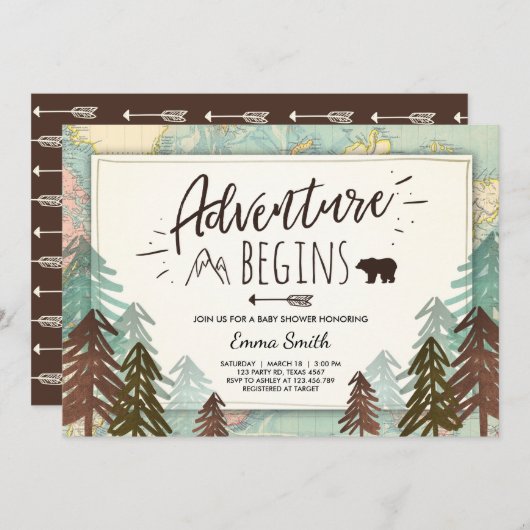 Abenteuer fängt Babypartyeinladung Reisekarte an Einladung (Vorne/Hinten)