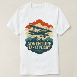 Abenteuer hebt ab Retro-Flugzeug-Kunst T-Shirt