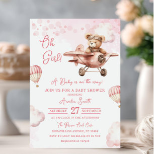 Abenteuer Heißluftballon Süßer Bär Baby Shower Einladung