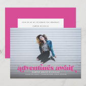 Abenteuer (Hot Pink) Abschluss Einladung (Vorne/Hinten)