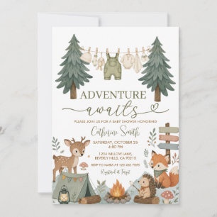 Abenteuer im Wald erwartet Baby-Shower-Wäscheleine Einladung