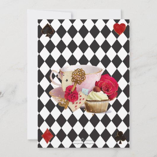 Abenteuer im Wunderland Mad Tea Party Einladung (Rückseite)