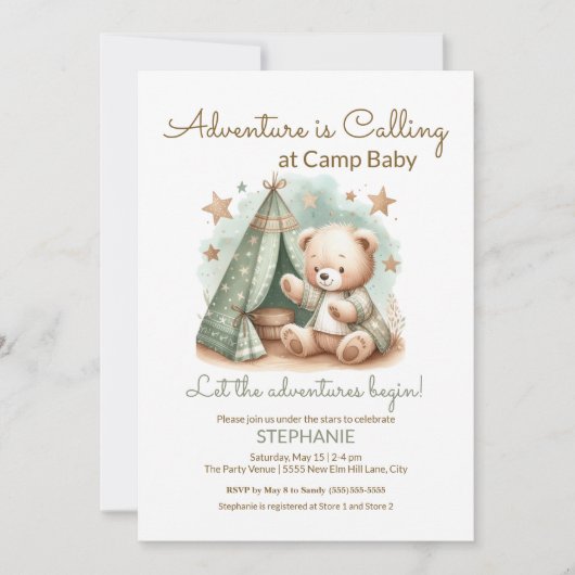 Abenteuer ist Calling Camp Baby Dusche Einladung (Vorderseite)