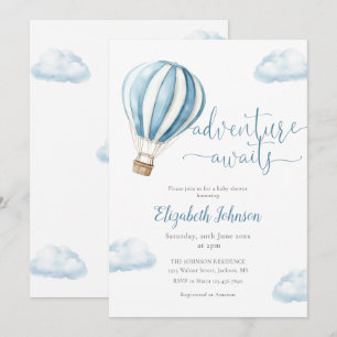 Abenteuer Junge Blau Heißluftballon Baby Shower Einladung