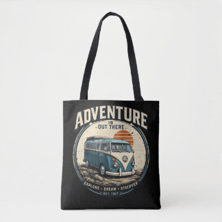 Abenteuer liegt dort draußen – Retro-Camper-Van-Gr Tasche