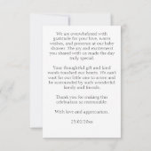 Abenteuer mit der Bärenpuppe erwartet die Babydusc Dankeskarte (Rückseite)