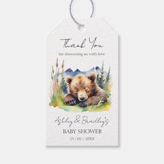 Abenteuer mit der Bärenpuppe erwartet die Babydusc Geschenkanhänger (Vorderseite)