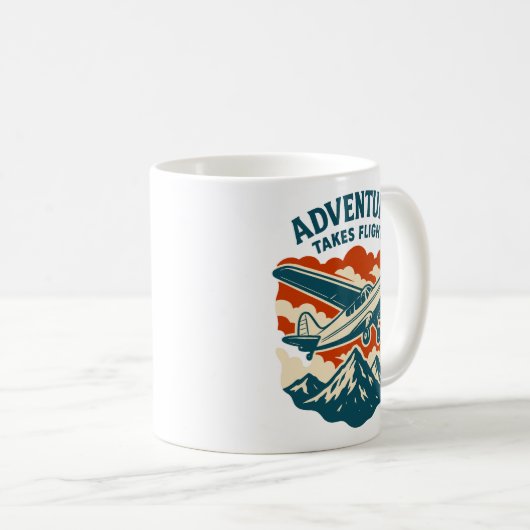 Abenteuer nimmt Flug Retro Air Reisen Kaffeetasse (VorderseiteRechts)
