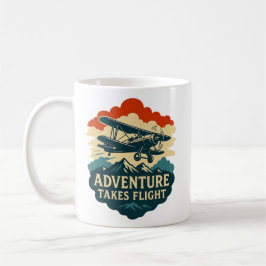 Abenteuer nimmt Flug Retro-Flugzeug Art Kaffeetasse