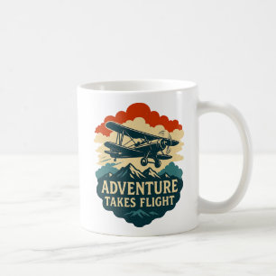 Abenteuer nimmt Flug Retro-Flugzeug Art Kaffeetasse