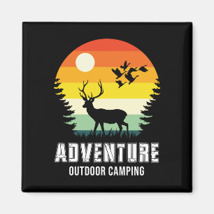 Abenteuer Outdoor Camping Hirsch und Wald Magnet