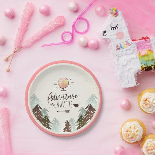 Abenteuer-PapierTeller-Reise-Rosa-Mädchen-Dusche Pappteller (Party)