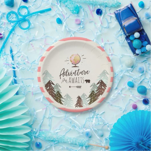 Abenteuer-PapierTeller-Reise-Rosa-Mädchen-Dusche Pappteller (Party)