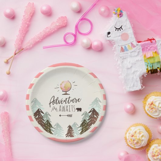 Abenteuer-PapierTeller-Reise-Rosa-Mädchen-Dusche Pappteller (Party)