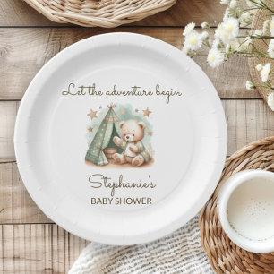 Abenteuer ruft Teddybär-Baby-Party Pappteller