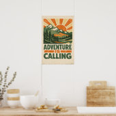 Abenteuer ruft — Vintage-Bergposter Poster (Küche)