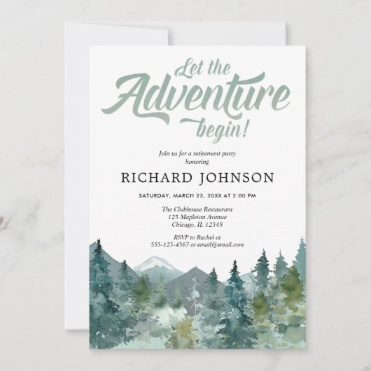 Abenteuer Ruhestandswald Berge rustikal Einladung (Vorderseite)