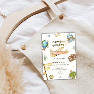 Abenteuer rund um die World Airplane Baby Dusche Einladung