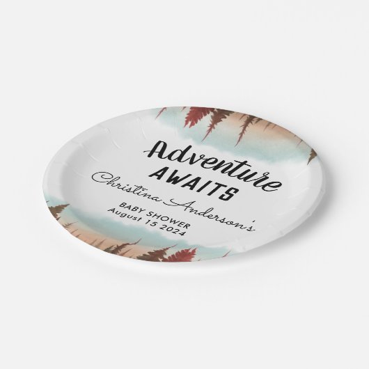 Abenteuer Rustic Forest Baby Dusche Pappteller (Schrägansicht)