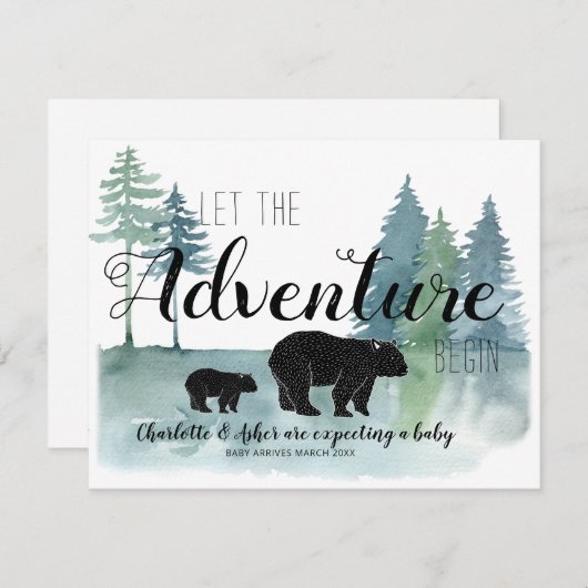 Abenteuer Rustikale Aquarellbären Schwangerschaft Ankündigung (Vorne/Hinten)