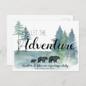 Abenteuer Rustikale Aquarellbären Schwangerschaft Ankündigungspostkarte (Vorne/Hinten)