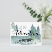 Abenteuer Rustikale Aquarellbären Schwangerschaft Ankündigungspostkarte (Stehend Vorderseite)