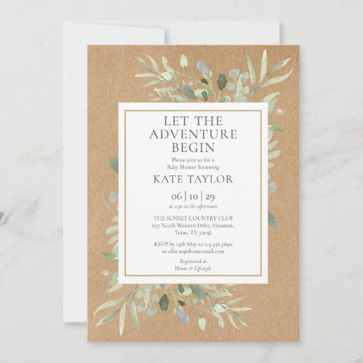 Abenteuer Rustikale Babydusche Grüne Einladung (Vorderseite)