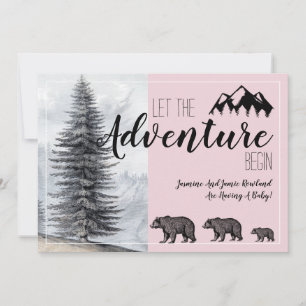 Abenteuer Rustikaler Waldbär Rosa Schwangerschaft Einladung