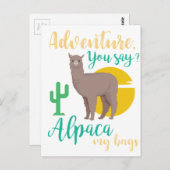 Abenteuer sagt ihr? Alpaca My Bags Funny Travel Postkarte (Vorne/Hinten)