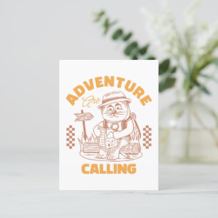 Abenteuer sind anrufen - Vintage Katze Postkarte