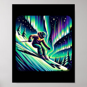 Abenteuer Skifahren unter Nordlicht Poster