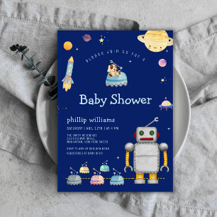 Abenteuer-Spielzeug-Roboter-Junge-Weltraum-Baby-Pa Einladung