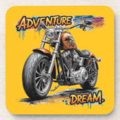 Abenteuer Traumfahrt – Vintage Chopper Motorrad Getränkeuntersetzer (Vorderseite)