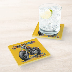 Abenteuer Traumfahrt – Vintage Chopper Motorrad Glasuntersetzer