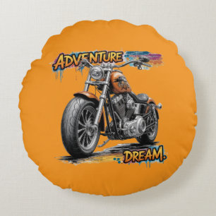 Abenteuer Traumfahrt – Vintage Chopper Motorrad Rundes Kissen