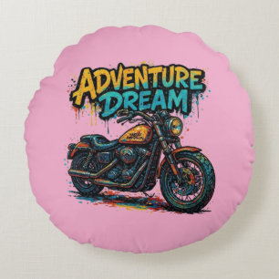 Abenteuer-Traumfahrt / Vintage-Chopper-Motorrad Rundes Kissen