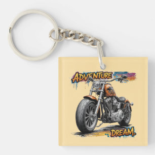 Abenteuer Traumfahrt – Vintage Chopper Motorrad Schlüsselanhänger