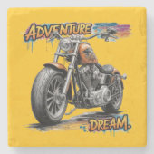 Abenteuer Traumfahrt – Vintage Chopper Motorrad Steinuntersetzer (Vorderseite)