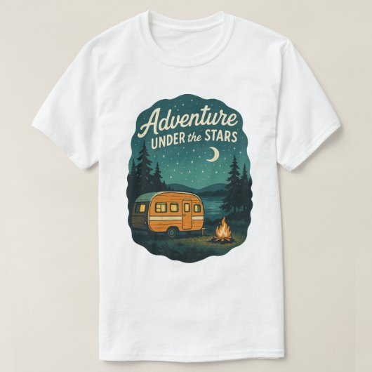 Abenteuer Unter den Sternen Retro Camping Kunst T-Shirt (Design vorne)