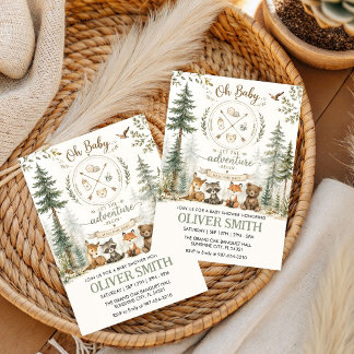 Abenteuer Wald Camping Tiere Baby Shower Einladung