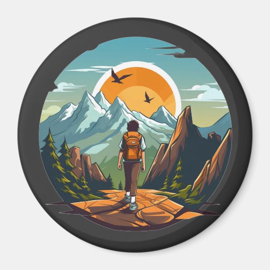 Abenteuer warten auf Magnet mit Berglandschaft (Vorne)