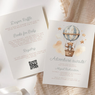 Abenteuer warten Bär QR-Code Jungen Babyparty Einladung