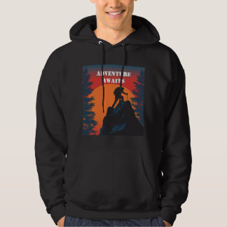 Abenteuer warten Bergsilhouette Retro-Sonnenunterg Hoodie
