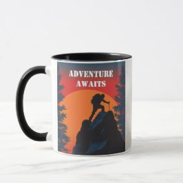 Abenteuer warten Bergsilhouette Retro-Sonnenunterg Tasse