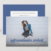 Abenteuer warten (blauer) Abschluss Einladung (Vorne/Hinten)