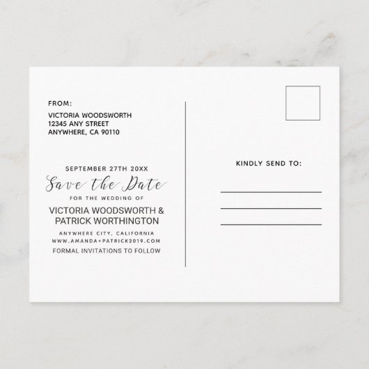 Abenteuer warten Foto Hochzeit speichern das Datum Ankündigungspostkarte (Rückseite)