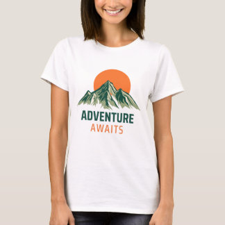 Abenteuer warten Grafik-T-Shirt mit Berg-Sonnenunt T-Shirt