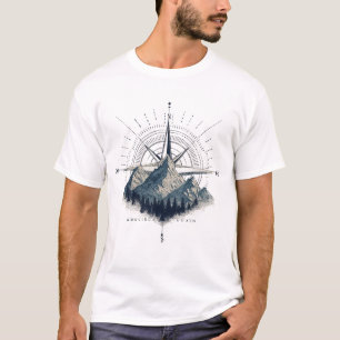 Abenteuer warten – Kompass- und Berg-Emblem T-Shirt