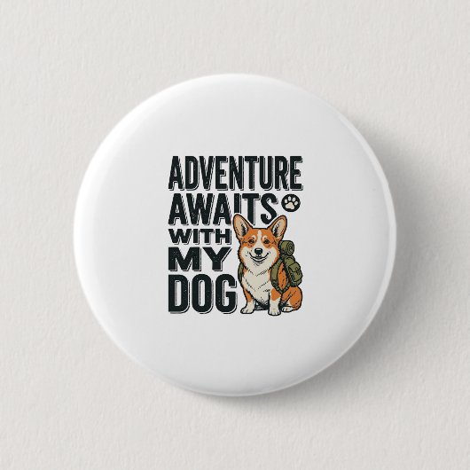 Abenteuer warten mit meinem Hund Vintage-Wanderdes Button (Vorderseite)